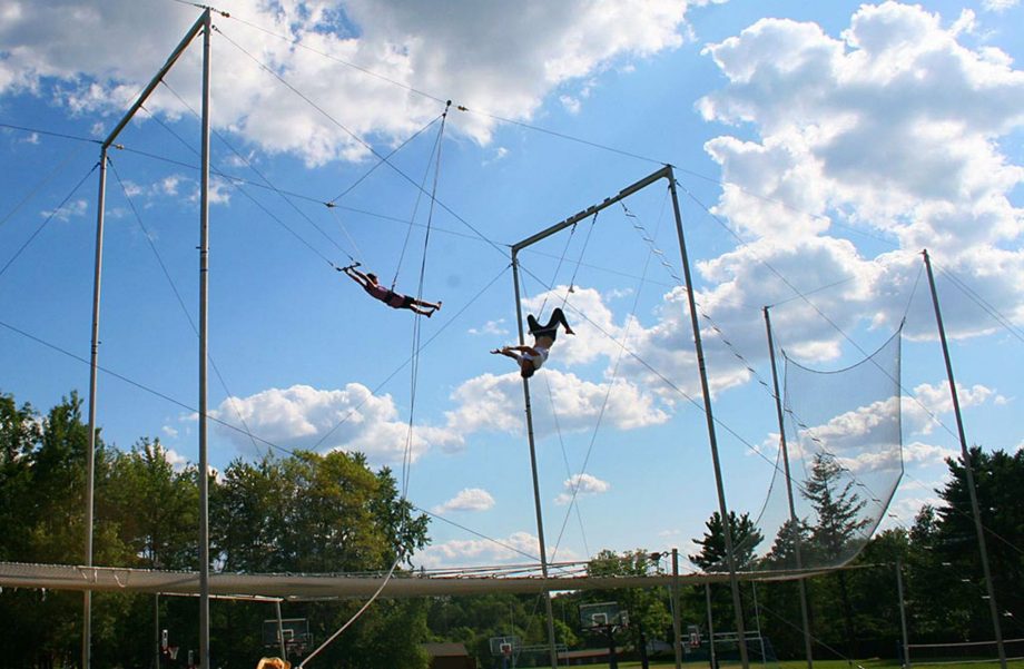 Campers on flying trapeze