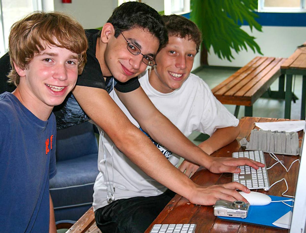 boy campers in media lab