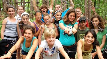 Campers at low ropes course